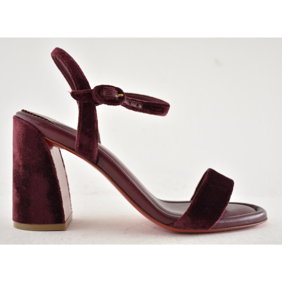 Christian Louboutin Miss Jane Sandal 85 Burgundy Red Ankle Strap Block Heel 38 - Picture 2 of 13
